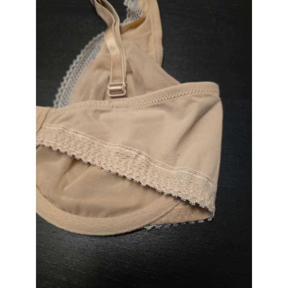 NOS 2014 Victorias Secret Women Unlined Demi Bra 34DD Nude Beige Lace Trim Comfy